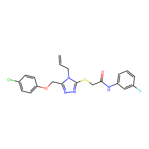 2-((4-allyl-5-((4-chlorophenoxy)methyl)-4H-1,2,4-triazol-3-yl)thio)-N-(3-fluorophenyl)acetamide structure