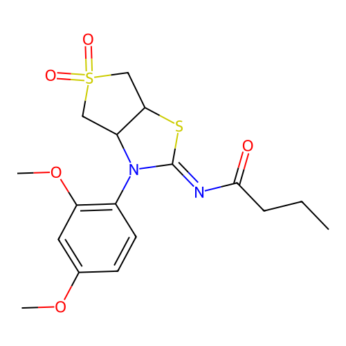 N-[(2Z)-3-(2,4-dimethoxyphenyl)-5,5-dioxidotetrahydrothieno[3,4-d][1,3]thiazol-2(3H)-ylidene]butanamide structure