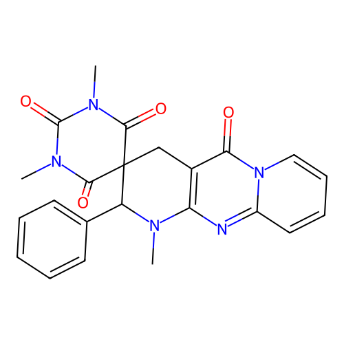 1,1',3'-trimethyl-2-phenyl-1,2-dihydro-1'H-spiro[dipyrido[1,2-a:2',3'-d]pyrimidine-3,5'-pyrimidine]-2',4',5,6'(3'H,4H)-tetraone structure
