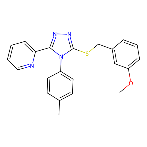 2-[5-[(3-methoxyphenyl)methylsulfanyl]-4-(4-methylphenyl)-1,2,4-triazol-3-yl]pyridine structure