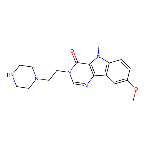 8-methoxy-5-methyl-3-(2-piperazin-1-ylethyl)pyrimido[5,4-b]indol-4-one structure