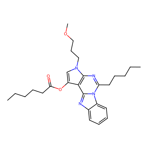 3-(3-methoxypropyl)-5-pentyl-3H-benzo[4,5]imidazo[1,2-c]pyrrolo[3,2-e]pyrimidin-1-yl hexanoate structure