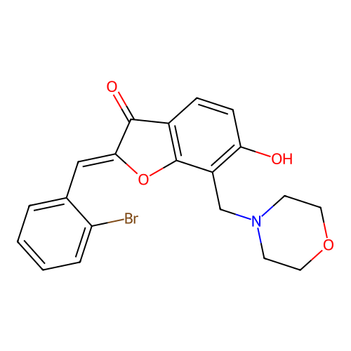 (Z)-2-(2-bromobenzylidene)-6-hydroxy-7-(morpholinomethyl)benzofuran-3(2H)-one structure
