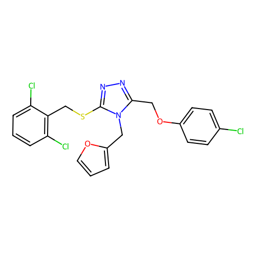 1-({5-[(2,6-dichlorophenyl)methylthio]-4-(2-furylmethyl)(1,2,4-triazol-3-yl)}m ethoxy)-4-chlorobenzene structure