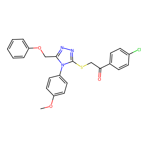1-(4-chlorophenyl)-2-[[4-(4-methoxyphenyl)-5-(phenoxymethyl)-1,2,4-triazol-3-yl]sulfanyl]ethanone structure