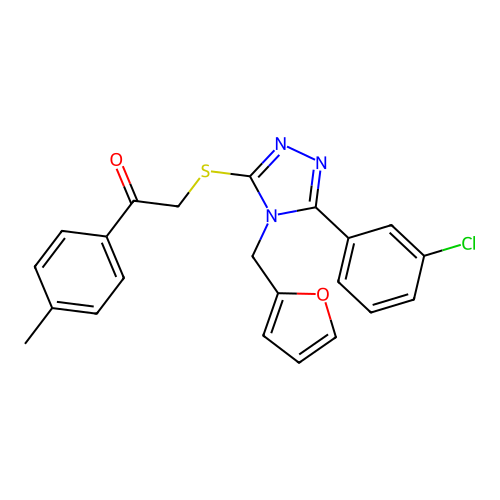 2-((5-(3-chlorophenyl)-4-(furan-2-ylmethyl)-4H-1,2,4-triazol-3-yl)thio)-1-(p-tolyl)ethanone structure