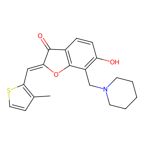 (Z)-6-hydroxy-2-((3-methylthiophen-2-yl)methylene)-7-(piperidin-1-ylmethyl)benzofuran-3(2H)-one structure