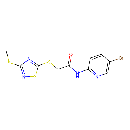 N-(5-bromopyridin-2-yl)-2-[(3-methylsulfanyl-1,2,4-thiadiazol-5-yl)sulfanyl]acetamide structure