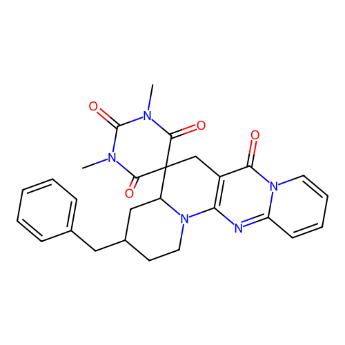 3-benzyl-1',3'-dimethyl-2,3,4,4a-tetrahydro-1H,1'H-spiro[pyrido[1',2':1,2]pyrimido[5,4-c]quinolizine-5,5'-pyrimidine]-2',4',6',7(3'H,6H)-tetraone structure
