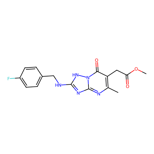 methyl {2-[(4-fluorobenzyl)amino]-7-hydroxy-5-methyl[1,2,4]triazolo[1,5-a]pyrimidin-6-yl}acetate structure