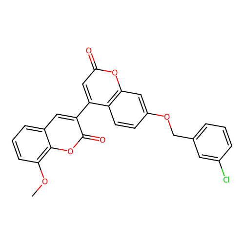 7'-[(3-chlorobenzyl)oxy]-8-methoxy-2H,2'H-3,4'-bichromene-2,2'-dione structure