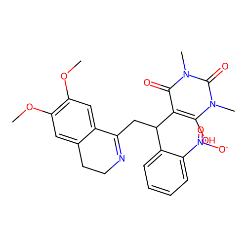5-(2-(6,7-dimethoxy-3,4-dihydroisoquinolin-1-yl)-1-(2-nitrophenyl)ethyl)-6-hydroxy-1,3-dimethylpyrimidine-2,4(1H,3H)-dione structure