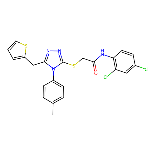 N-(2,4-dichlorophenyl)-2-{[4-(4-methylphenyl)-5-(thiophen-2-ylmethyl)-4H-1,2,4-triazol-3-yl]sulfanyl}acetamide structure