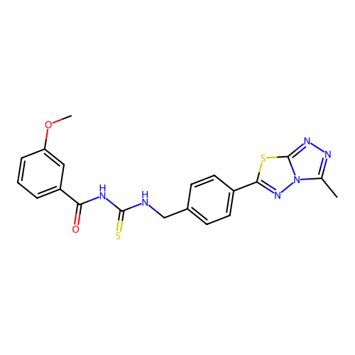 3-methoxy-N-((4-(3-methyl-[1,2,4]triazolo[3,4-b][1,3,4]thiadiazol-6-yl)benzyl)carbamothioyl)benzamide structure