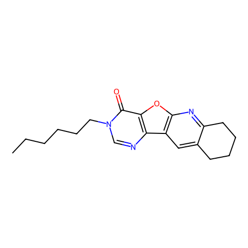 3-hexyl-7,8,9,10-tetrahydropyrimido[4',5':4,5]furo[2,3-b]quinolin-4(3H)-one structure