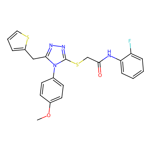 N-(2-fluorophenyl)-2-{[4-(4-methoxyphenyl)-5-(thiophen-2-ylmethyl)-4H-1,2,4-triazol-3-yl]sulfanyl}acetamide structure
