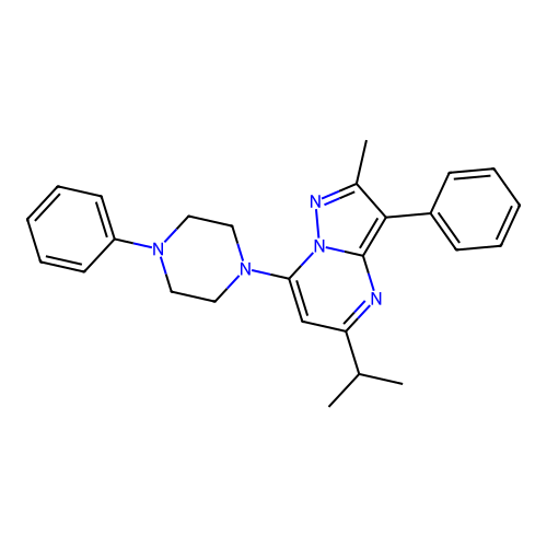 1-[2-methyl-3-phenyl-5-(propan-2-yl)pyrazolo[1,5-a]pyrimidin-7-yl]-4-phenylpiperazine structure