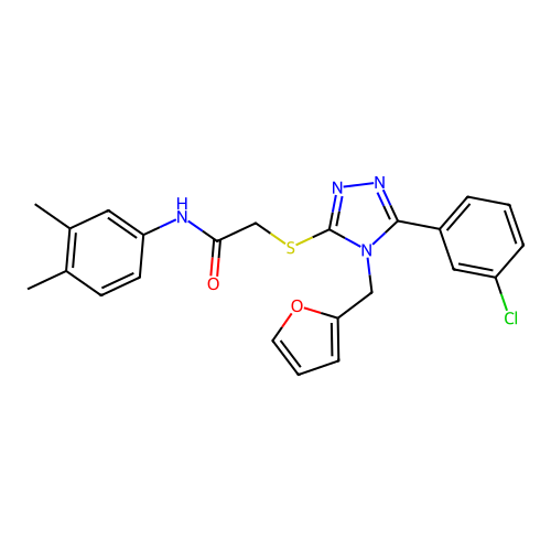 2-{[5-(3-chlorophenyl)-4-(furan-2-ylmethyl)-4H-1,2,4-triazol-3-yl]sulfanyl}-N-(3,4-dimethylphenyl)acetamide structure