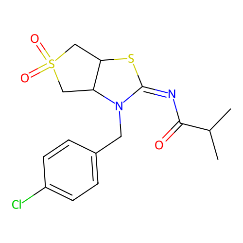 N-[(2Z)-3-(4-chlorobenzyl)-5,5-dioxidotetrahydrothieno[3,4-d][1,3]thiazol-2(3H)-ylidene]-2-methylpropanamide structure