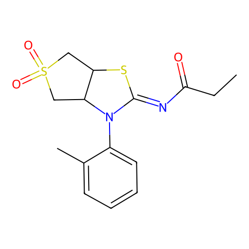 N-[(2Z)-3-(2-methylphenyl)-5,5-dioxidotetrahydrothieno[3,4-d][1,3]thiazol-2(3H)-ylidene]propanamide structure