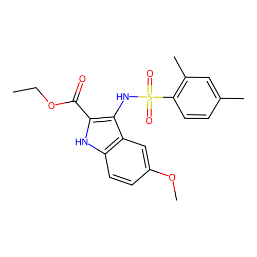 ethyl 3-{[(2,4-dimethylphenyl)sulfonyl]amino}-5-methoxy-1H-indole-2-carboxylate structure