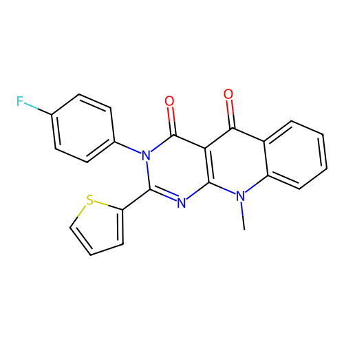 3-(4-Fluorophenyl)-10-methyl-2-thiophen-2-ylpyrimido[4,5-b]quinoline-4,5-dione structure