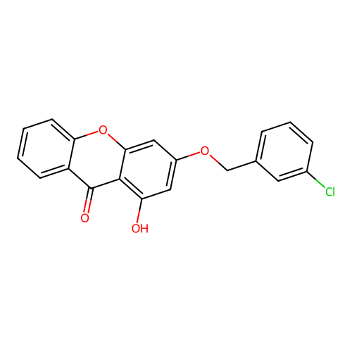 3-[(3-chlorobenzyl)oxy]-1-hydroxy-9H-xanthen-9-one structure