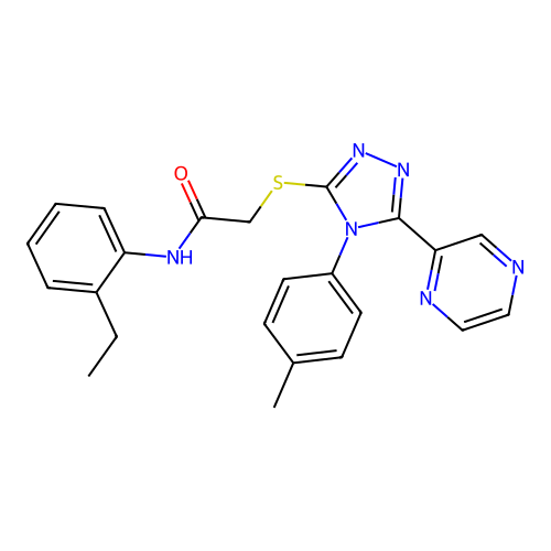 N-(2-ethylphenyl)-2-[[4-(4-methylphenyl)-5-pyrazin-2-yl-1,2,4-triazol-3-yl]sulfanyl]acetamide structure
