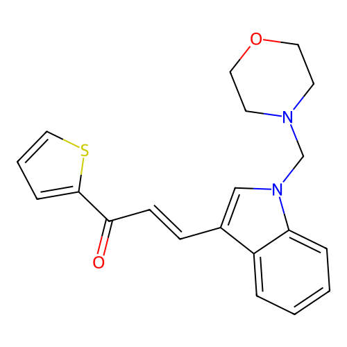(2E)-3-[1-(morpholin-4-ylmethyl)-1H-indol-3-yl]-1-(thiophen-2-yl)prop-2-en-1-one structure
