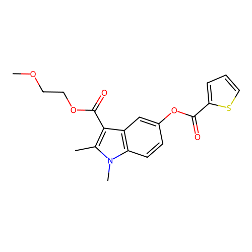 2-methoxyethyl 1,2-dimethyl-5-((thiophene-2-carbonyl)oxy)-1H-indole-3-carboxylate structure