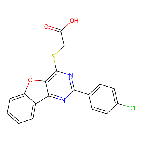 2-[[2-(4-Chlorophenyl)-[1]benzofuro[3,2-d]pyrimidin-4-yl]sulfanyl]acetic acid structure