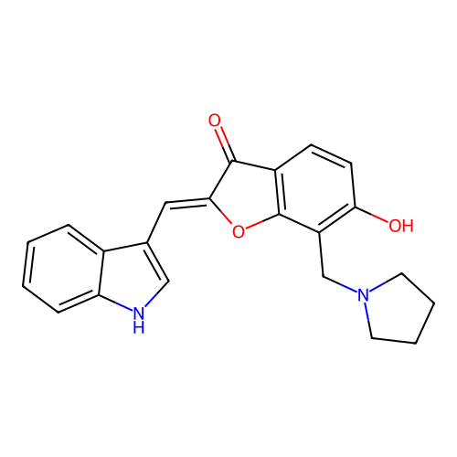 (Z)-2-((1H-indol-3-yl)methylene)-6-hydroxy-7-(pyrrolidin-1-ylmethyl)benzofuran-3(2H)-one structure