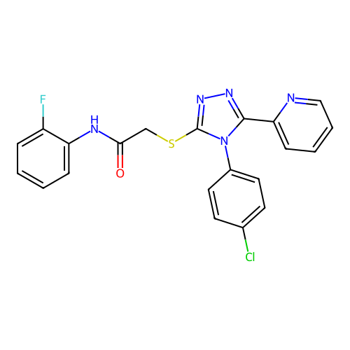 2-[[4-(4-chlorophenyl)-5-pyridin-2-yl-1,2,4-triazol-3-yl]sulfanyl]-N-(2-fluorophenyl)acetamide structure