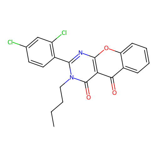 3-butyl-2-(2,4-dichlorophenyl)-4H-chromeno[2,3-d]pyrimidine-4,5(3H)-dione structure