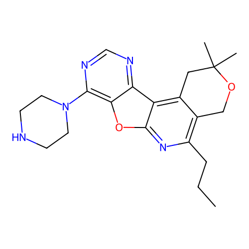 2,2-dimethyl-8-(piperazin-1-yl)-5-propyl-1,4-dihydro-2H-pyrano[4'',3'':4',5']pyrido[3',2':4,5]furo[3,2-d]pyrimidine structure