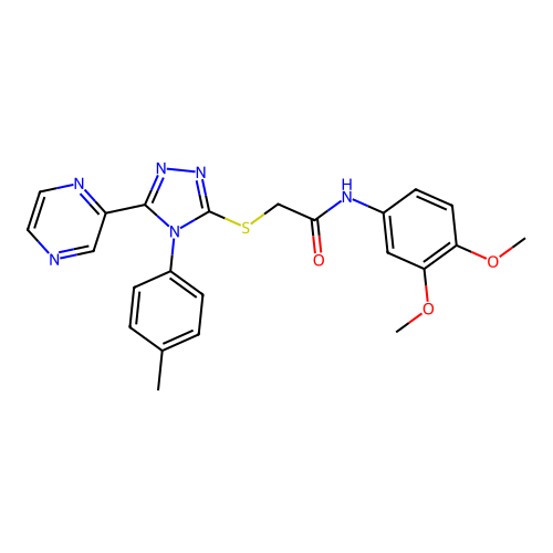 N-(3,4-dimethoxyphenyl)-2-{[4-(4-methylphenyl)-5-(pyrazin-2-yl)-4H-1,2,4-triazol-3-yl]sulfanyl}acetamide structure