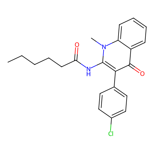 N-(3-(4-chlorophenyl)-1-methyl-4-oxo-1,4-dihydroquinolin-2-yl)hexanamide structure