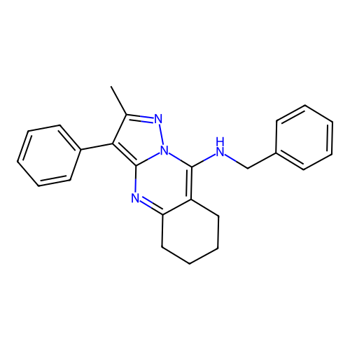 N-benzyl-2-methyl-3-phenyl-5,6,7,8-tetrahydropyrazolo[5,1-b]quinazolin-9-amine structure