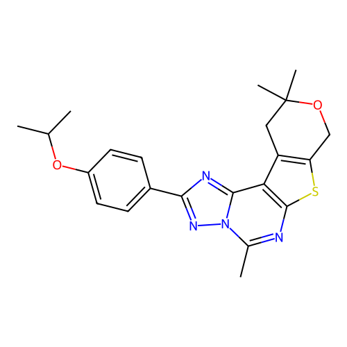 2-(4-isopropoxyphenyl)-5,10,10-trimethyl-10,11-dihydro-8H-pyrano[4',3':4,5]thieno[3,2-e][1,2,4]triazolo[1,5-c]pyrimidine structure