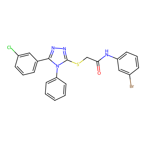 N-(3-bromophenyl)-2-[[5-(3-chlorophenyl)-4-phenyl-1,2,4-triazol-3-yl]sulfanyl]acetamide structure