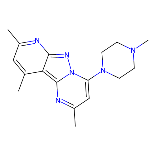 2,8,10-trimethyl-4-(4-methylpiperazin-1-yl)pyrido[2',3':3,4]pyrazolo[1,5-a]pyrimidine structure