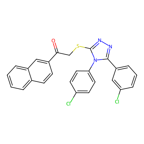2-((5-(3-chlorophenyl)-4-(4-chlorophenyl)-4H-1,2,4-triazol-3-yl)thio)-1-(naphthalen-2-yl)ethanone structure