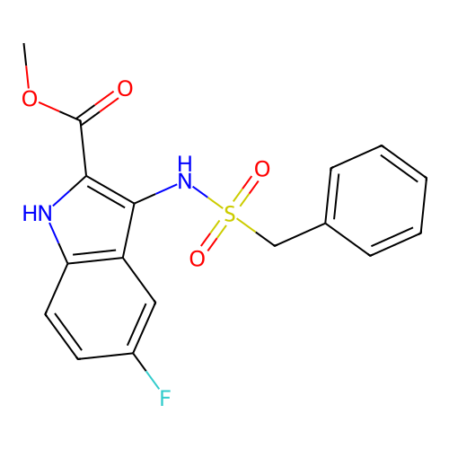methyl 3-[(benzylsulfonyl)amino]-5-fluoro-1H-indole-2-carboxylate structure