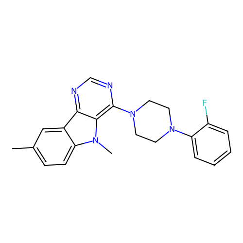 4-[4-(2-fluorophenyl)piperazin-1-yl]-5,8-dimethyl-5H-pyrimido[5,4-b]indole structure