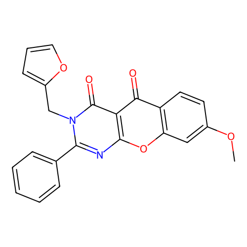 3-(furan-2-ylmethyl)-8-methoxy-2-phenyl-3H-chromeno[2,3-d]pyrimidine-4,5-dione structure
