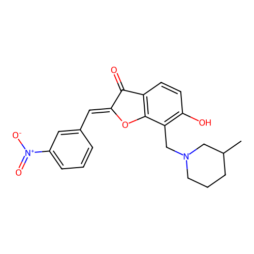 6-hydroxy-7-[(3-methyl-1-piperidyl)methyl]-2-[(3-nitrophenyl)methylidene]benzofuran-3-one structure