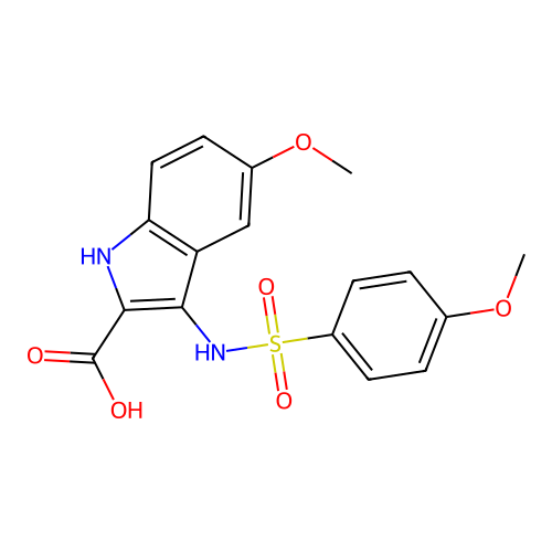 5-methoxy-3-{[(4-methoxyphenyl)sulfonyl]amino}-1H-indole-2-carboxylic acid structure