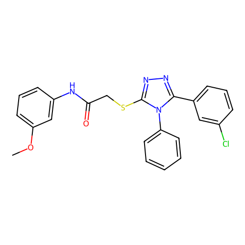 2-[[5-(3-chlorophenyl)-4-phenyl-1,2,4-triazol-3-yl]sulfanyl]-N-(3-methoxyphenyl)acetamide structure