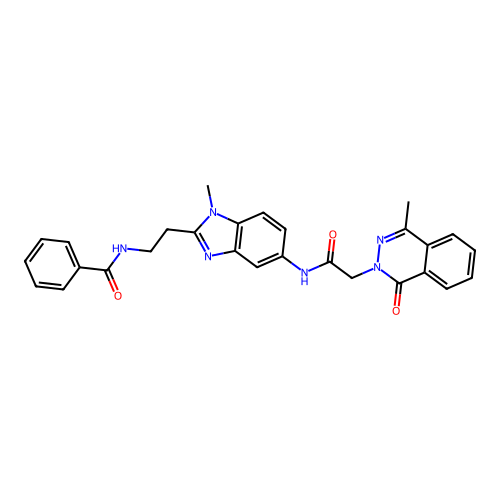 N-(2-(1-methyl-5-(2-(4-methyl-1-oxophthalazin-2(1H)-yl)acetamido)-1H-benzo[d]imidazol-2-yl)ethyl)benzamide structure