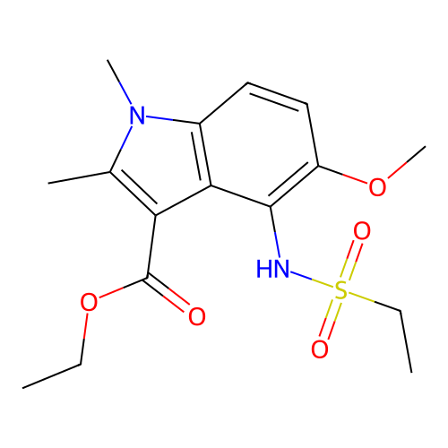 ethyl 4-[(ethylsulfonyl)amino]-5-methoxy-1,2-dimethyl-1H-indole-3-carboxylate structure